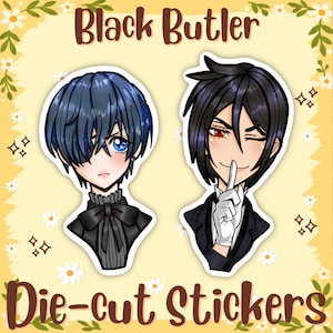 Ciel & Sebastian Black Butler Stickers | Glossy or Holographic Vinyl Anime Gothic Decal Pack