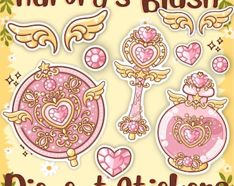 Aurora’s Blush Accessories Vinyl Sticker Pack | Magical Girl Anime Die Cut | Glossy & Holographic Sticker