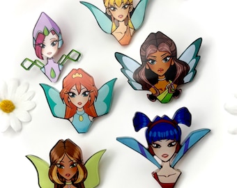 Winx Club Acrylic Pin | Magical Girl Anime Badge, Original Fan Art, Ita Bag Accessory