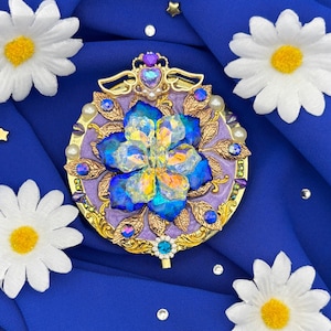 Lotus of the Veil – Iridescent Flower Compact Mirror | Handmade Magical Girl Gift