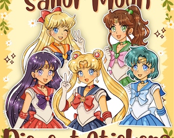 Naklejka winylowa Sailor Moon Scouts | Magical Girl Anime Die Cut | Błyszcząca i holograficzna naklejka