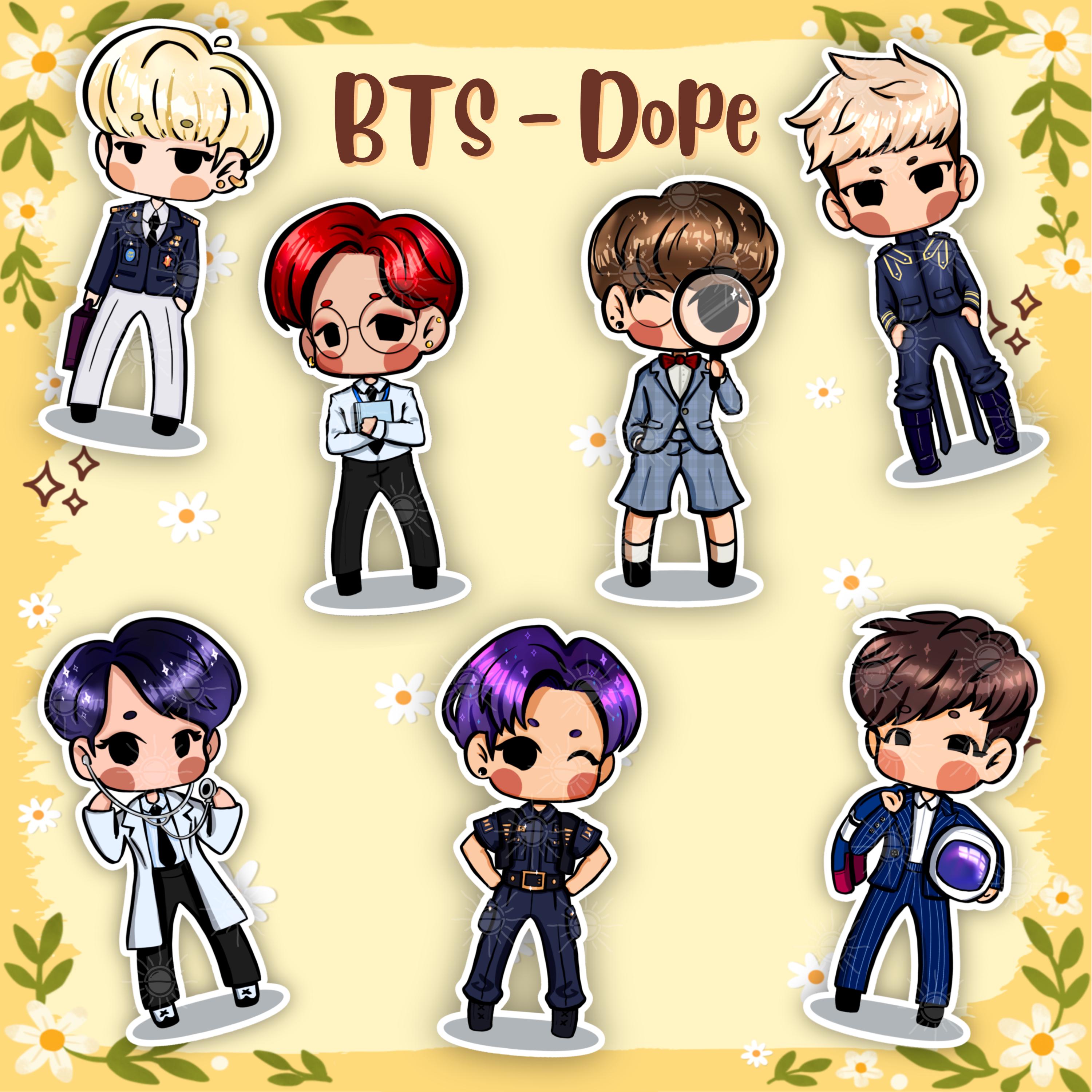 BTS DOPE Era Chibi Sticker Pack | 7 Pcs | Glossy & Holographic