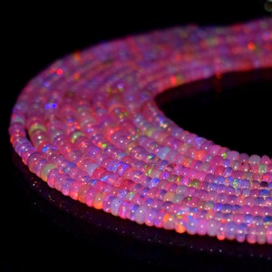 Pink Ethiopian Opal Smooth Rondelle Beads Multi Fire Ethiopian Opal Beads Flashy Welo Opal Rondelle Beads Pink Opal Loose Beads for Jewelry