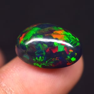 Multi Fire Natural Ethiopian Opal Gemstone, 8.90 Carat Black Smoked Opal Oval Shape Cabochon Size 17.9X12.9X8.5 MM Opal Gemstone.