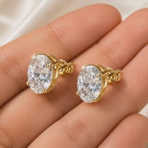 AAA+ ovalslipade diamantörhängen, moissanitörhängen, ovala diamantörhängen i guld, 14K guld, elegant present till henne.
