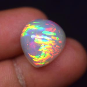 Ethiopian Opal Gemstone: Pear Cabochon, Rainbow Sheen, 8.8 ct