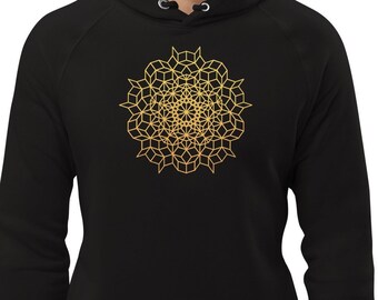 Organic eco unisex hoodie Stanley/Stella with Penrose aperiodic tiling mathematical design on it. Generative art beautiful design
