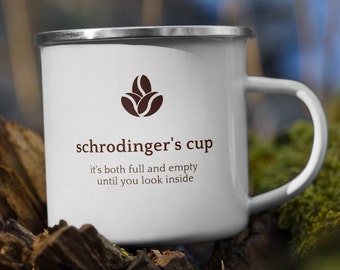 Schrödinger's cup enamel coffee mug for science lovers