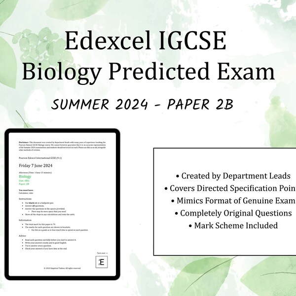 Summer 2024 IGCSE Biology Predicted Exam - Edexcel Paper 2B