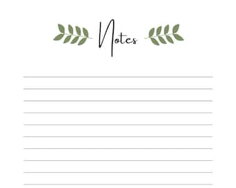 Notes Page Printable, Printable page for Notes, Lined Note Paper, Lined Notepad Paper