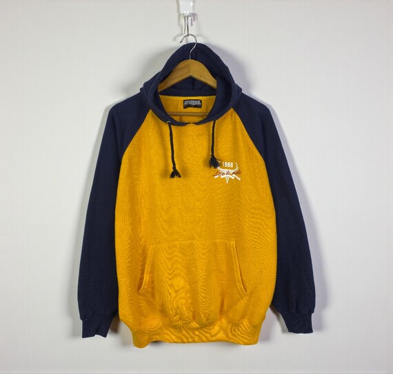 INSTAVIOR BASIC Vintage Yellow Navy Raglan Hoodie… - image 1