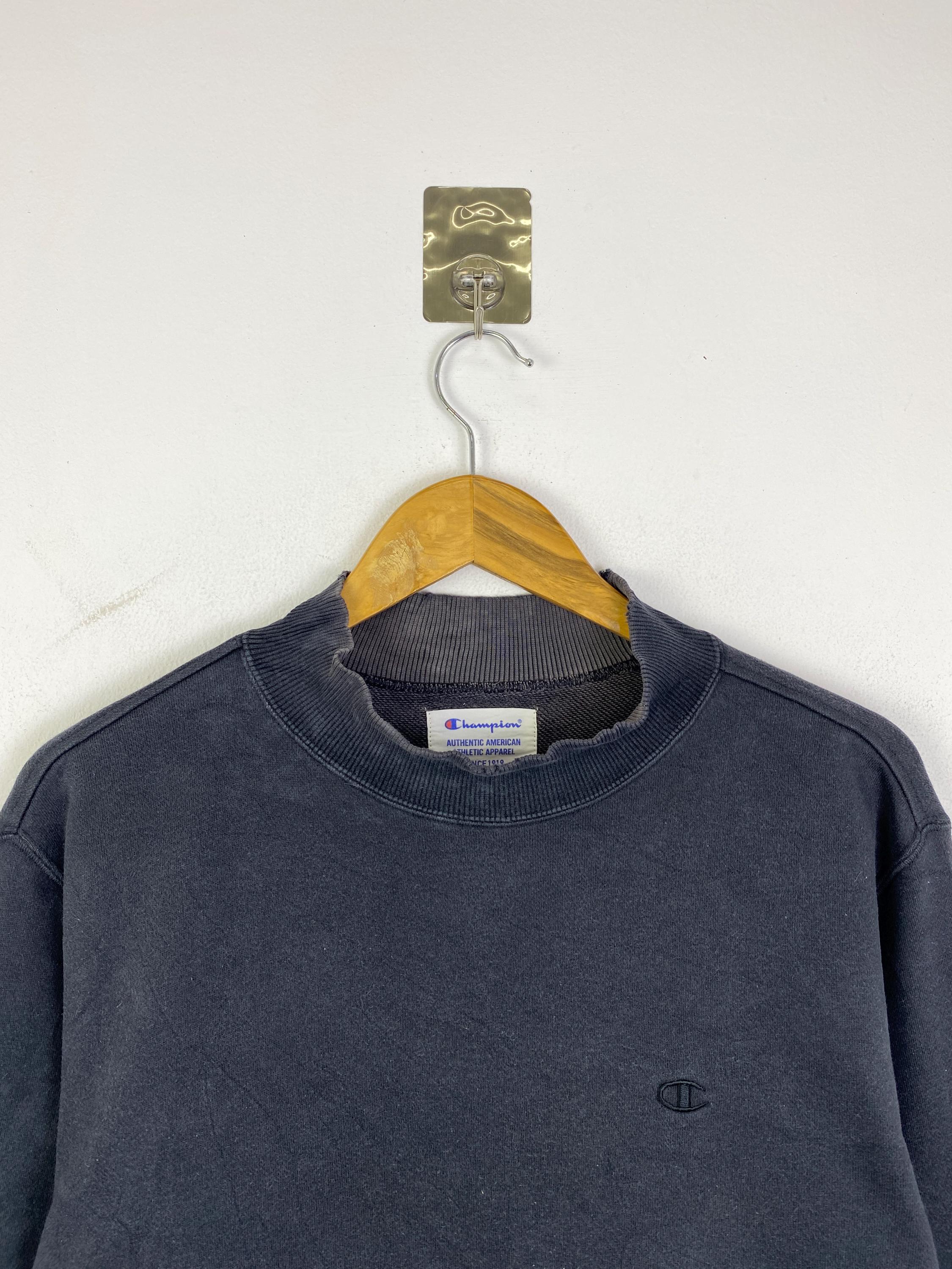 Vintage Champion Mock Neck Sweatshirt Black Washed Pullover Jumper Medium Size Athletic Apparel Retro Champion Fleece Jumper