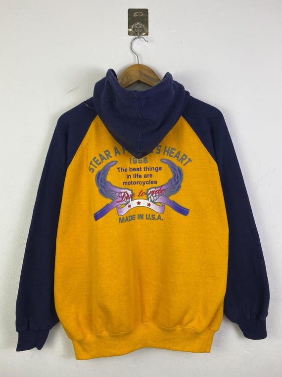 INSTAVIOR BASIC Vintage Yellow Navy Raglan Hoodie… - image 3