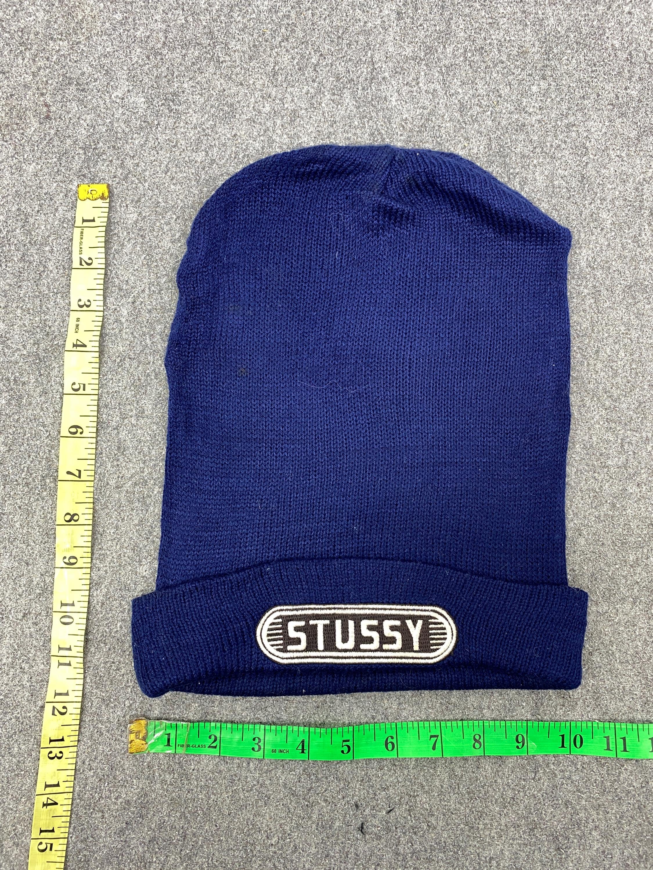 帽子 90s OLD STUSSY knit beanie navy Vintage Stussy Y2K Navy Blue Knit Slouchy Beanie Acrylic Snow Hat
