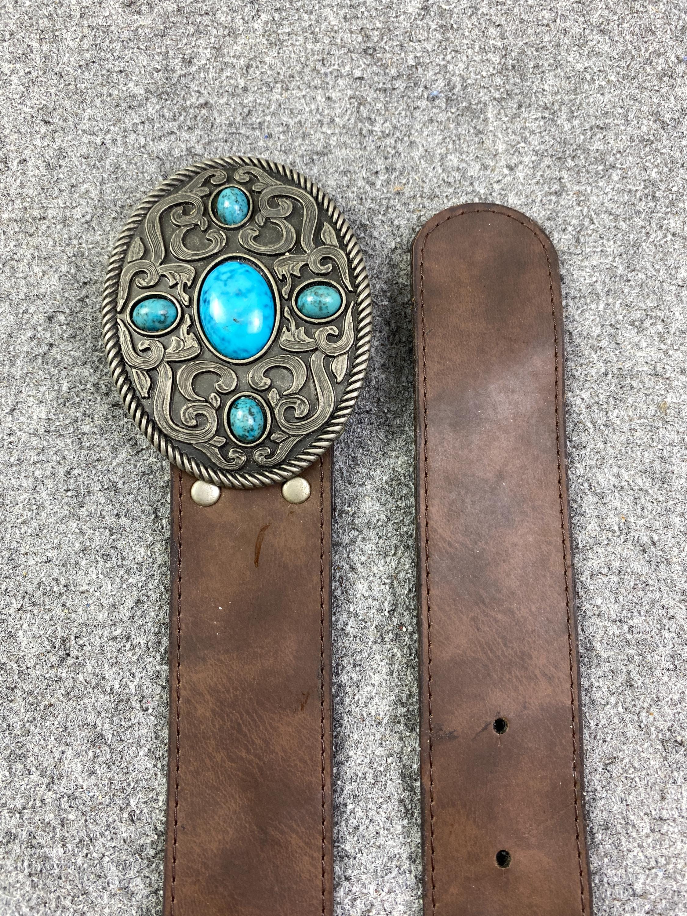 ヴィンテージ70年代ターコイズバックルベルトレザーベルト、ウエスタン