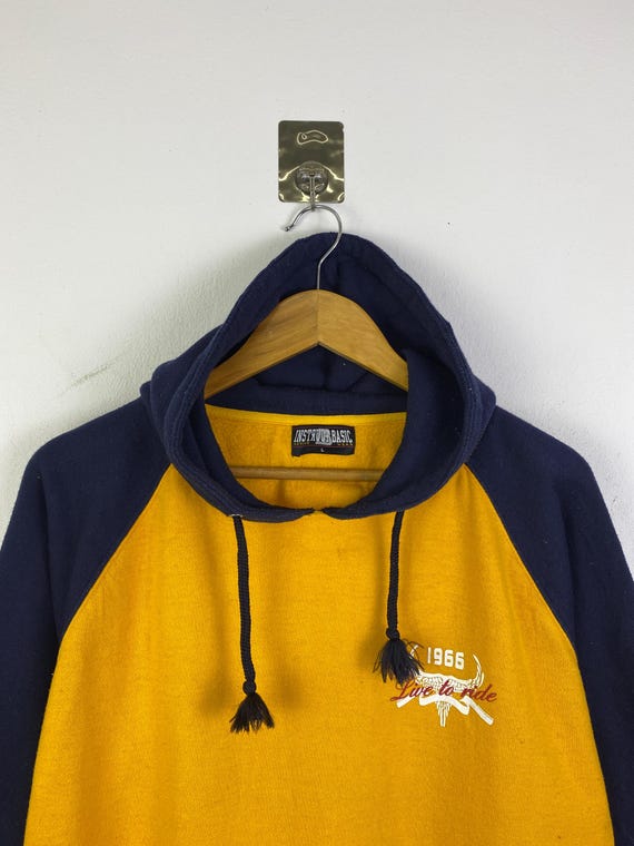 INSTAVIOR BASIC Vintage Yellow Navy Raglan Hoodie… - image 2