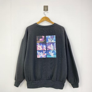 Vintage Disney Alice in Wonderland Sweatshirt Black Crewneck Pullover Cartoon Graphic Sweater Unisex Fleece Jumper Size F Made in Japan