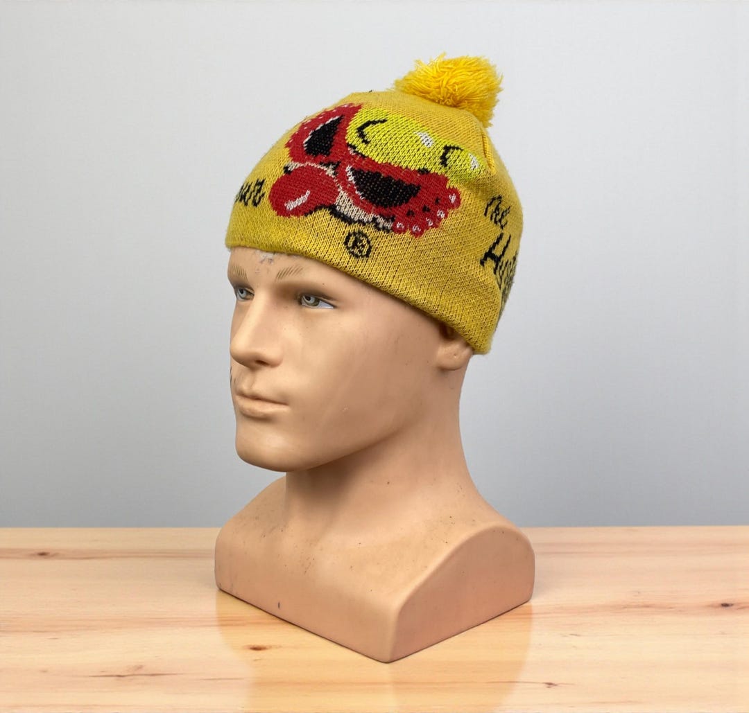 Rare Vintage Sugar Pops Cereal Retro Knit Yellow Beanie double sided Vintage COOGI Australia Knit Beanie Youth? Skully Hat Yellow  main image 2