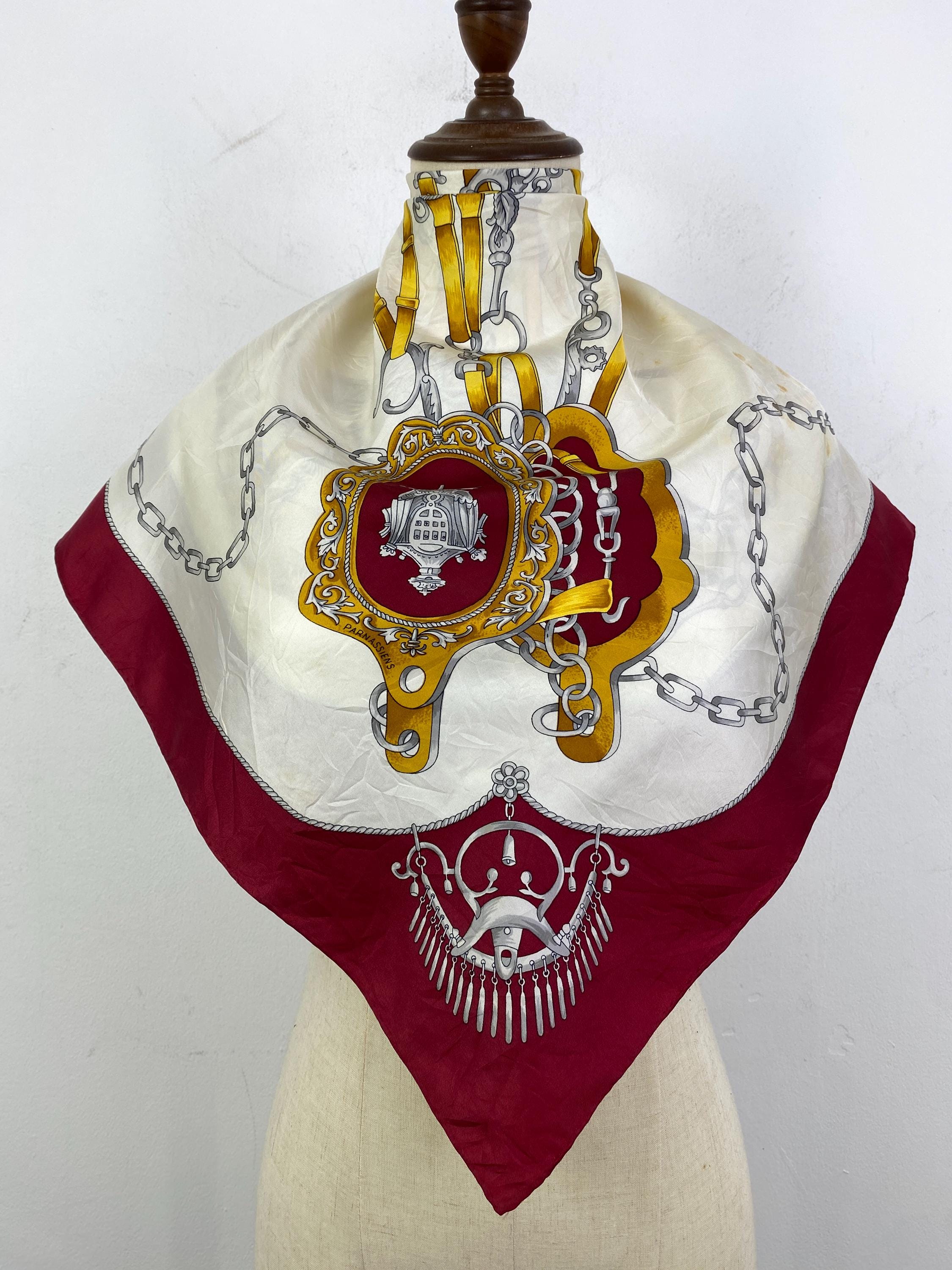 Vintage C'est Bien Silk Scarf, Twill Silk Scarf, Vintage Silk