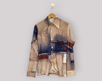 Vintage Y2K Japanese Brand Pop Art Silk Shirt Size Medium 2000s Japanese Brand Silk Full Print Button Up Size Small Long Sleeve Shirt