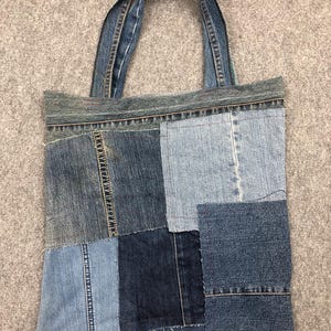 Handmade Upcycled Denim Tote Bag – Eco-Friendly, Unique Patchwork Jean Fabric Shopping Bag with Sturdy Handles for Everyday Use And Travel