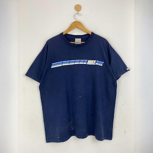 Vintage Y2k Nike Blue Stripe Graphic T-Shirt Size Large Made In USA Casual Streetwear Men Athletic Shirt Retro Nike Logo Soft Cotton T-shirt