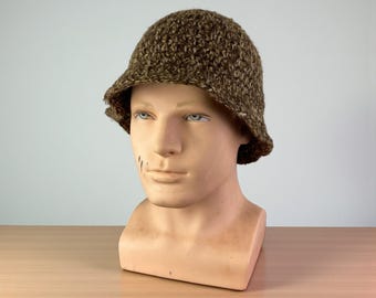 Gorro tipo pescador vintage tejido a mano, color marrón, de mezcla de lana suave, estilo hippie Y2K, ideal para el invierno.