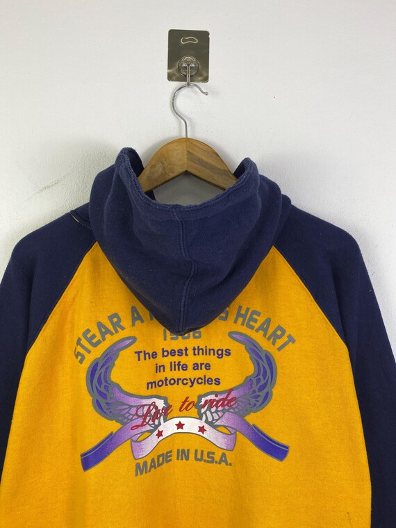 INSTAVIOR BASIC Vintage Yellow Navy Raglan Hoodie… - image 4