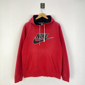 Vintage Nike Hoodie Red Big Logo Swoosh Pullover Sweatshirt Streetwear Jumper Unisex Sportswear Y2K Retro Athletic Hooded Sweater Size Large