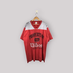 Vintage 90s Property Of Wilson Athletic Dept. Spell Out Jersey Vintage 1990s Size XLarge Wilson Sport Crewneck Short Sleeves Size XL Jersey