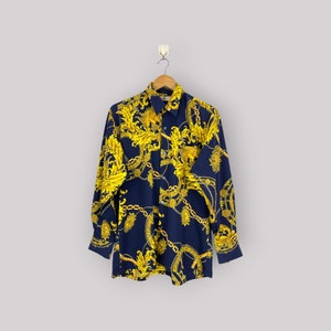 Vintage Y2K Silk Shirt Gold Chain Design Shirt Size Medium Vintage Y2K Silk Shirt Gold Chain Design Shirt Size Medium