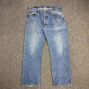 Size 36X30 Vintage Y2K Levis 501 Jeans Faded Blue High Waisted 2000s Levi&#39;s Buttonfly Light Washed Straight Cut Jeans Levis Mom Jeans W36