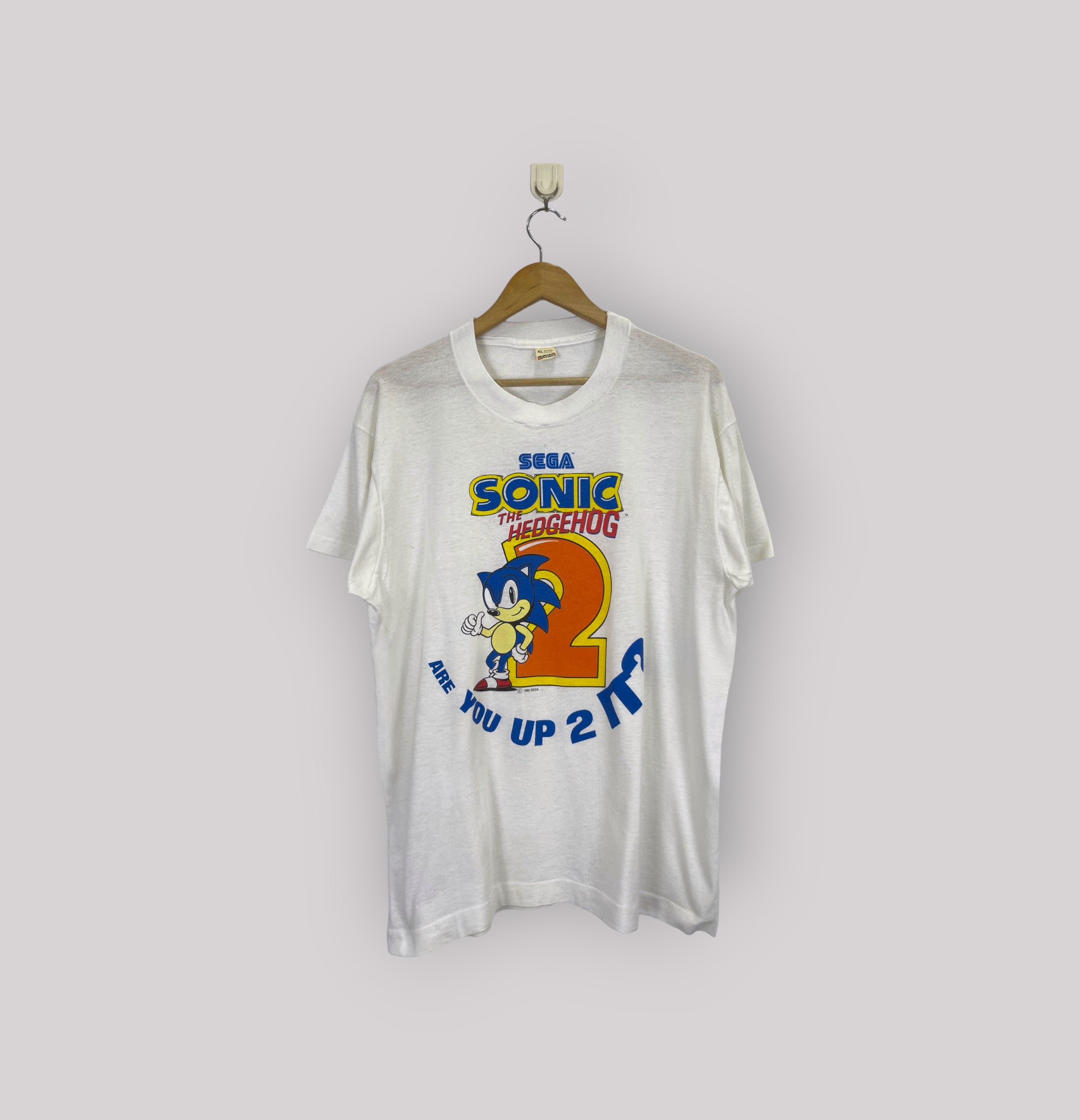 Vintage 90s Sonic Hedgehog 2 Printed Tee Vintage 1992s Size Xlarge  