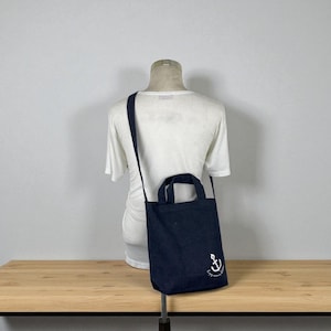 Torba vintage w kolorze niebieskim z dżinsu, kotwica, stylowa, wakacyjna torba plażowa, wytrzymała płócienna torebka z regulowanym paskiem, codzienna torba typu tote