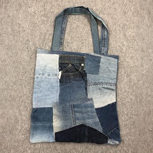 Handmade Upcycled Denim Tote Bag – Eco-Friendly, Unique Patchwork Jean Fabric Shopping Bag with Sturdy Handles for Everyday Use And Travel