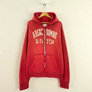 Vintage 2000er Jahre Abercrombie & Fitch roter Hoodie | Vintage Logo Zip Up Sweatshirt | Unisex Größe XL | Bequeme Freizeitkleidung Abercrombie Sweater