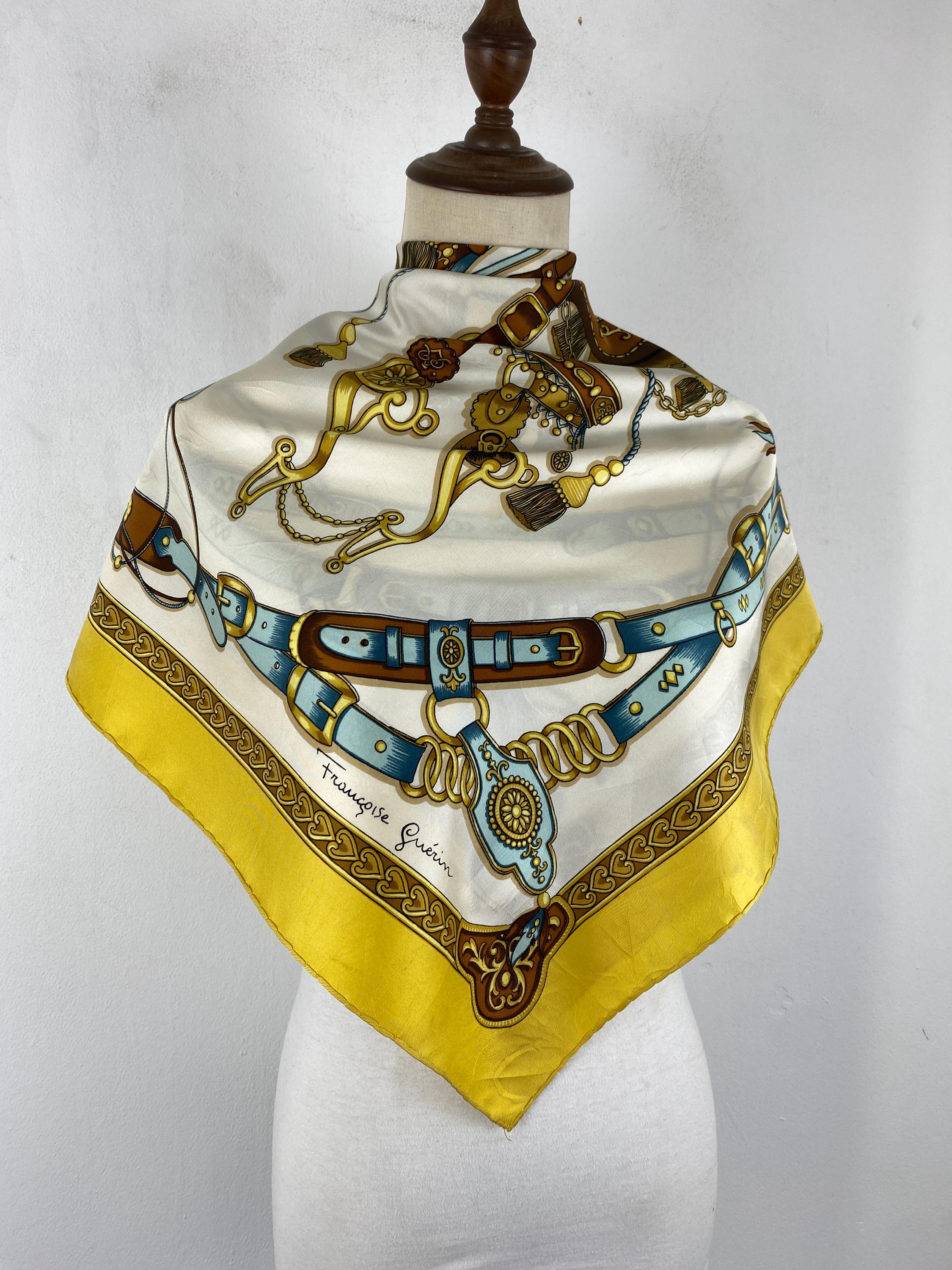 Vintage Francoise Guerin Paris Silk Scarf, Twill Silk Scarf