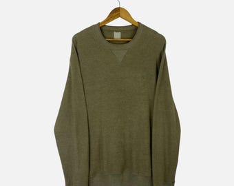Vintage 90s Balance Single V Stich Wear Design Waffle Knit Thermal Sweater Made In Japan Size L Olive Green Pullover Active Urban Wear