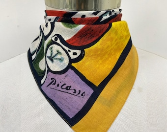 Vintage Picasso Handkerchief, Picasso Bandana, Picasso Pocket Square, Picasso Neck Scarf, Picasso Scarf, Neckerchief, Valentine Days Gift