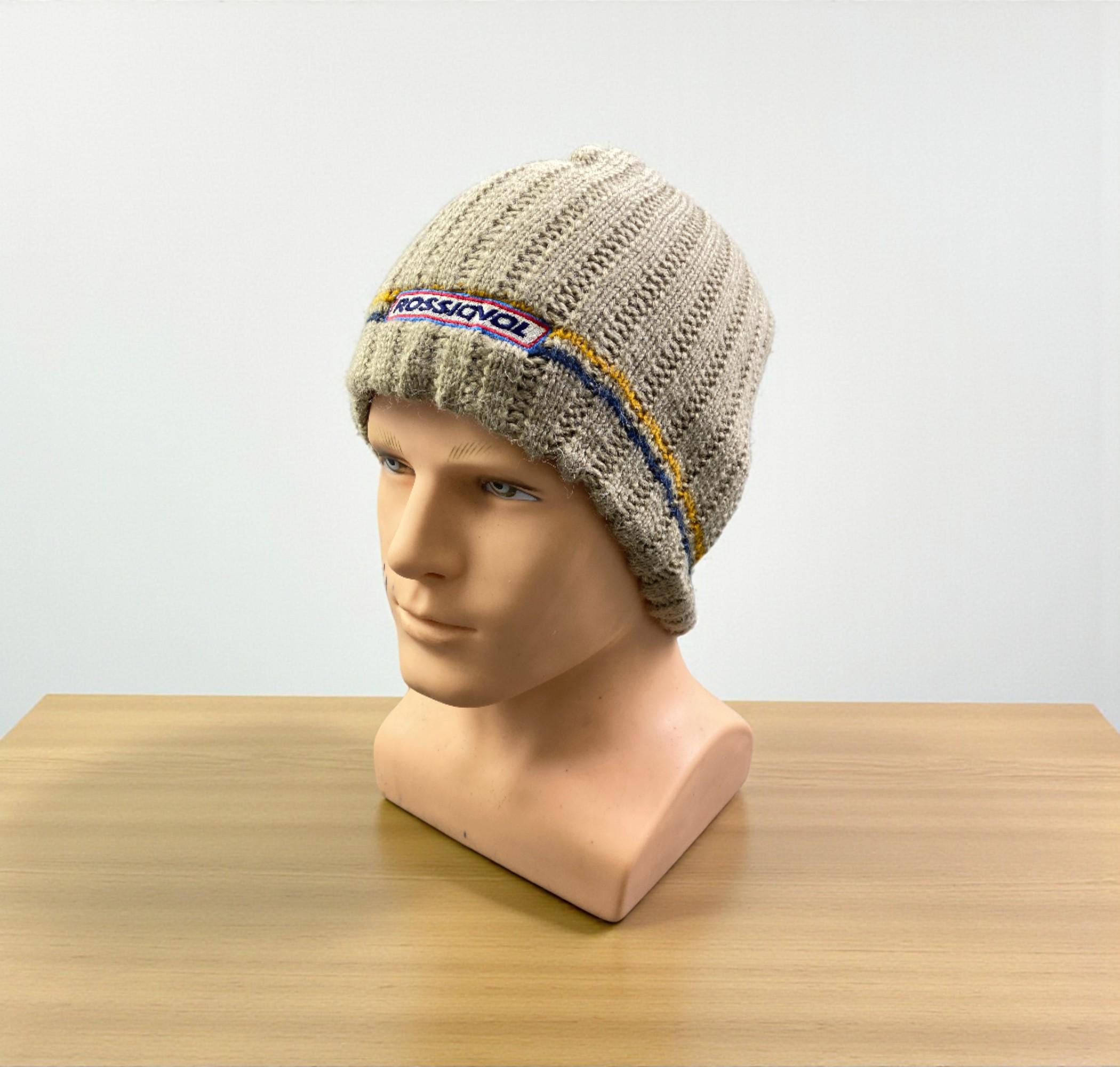 Vintage Rossignol Knit Beanie Hat | Beige Ribbed Wool Blend  display picture 1