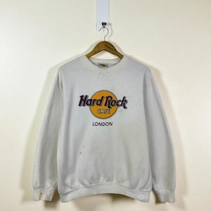 Vintage 90s Hard Rock Cafe London White Sweatshirt Vintage Hard Rock Cafe Chest Logo Sweatshirt Hard Rock Cafe Streetwear Size Small