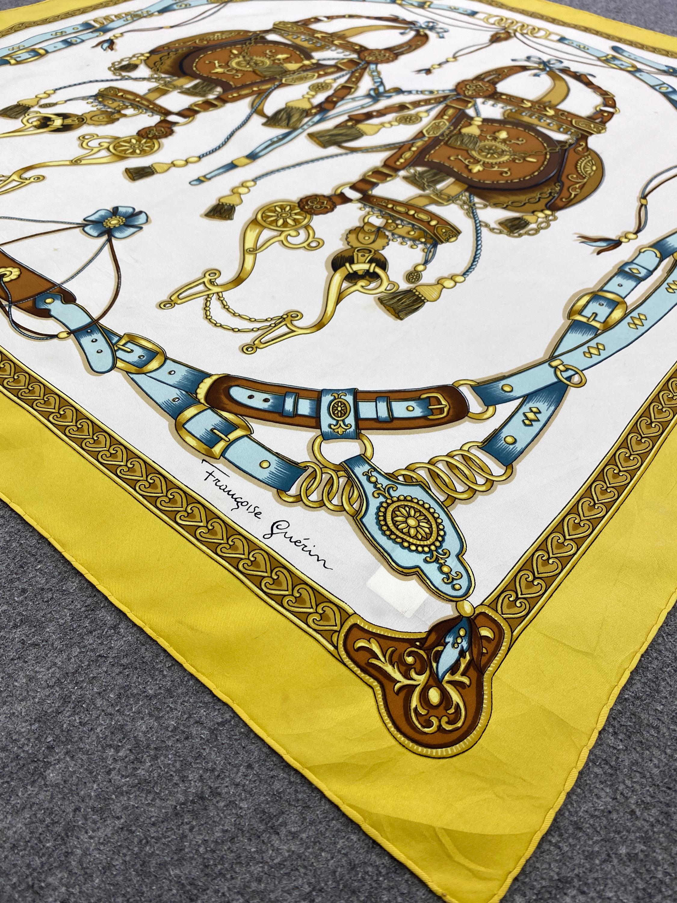 Foulard Carré En Soie 100% Vintage Françoise Guérin Paris - 90x90 Cm Multicolore - Accessoire Chic Occasion