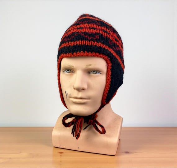 Vintage black and red wool hat Women Crochet Hat Knitted Cap Photo Props Headdress Braided  main image 4