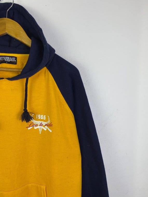 INSTAVIOR BASIC Vintage Yellow Navy Raglan Hoodie… - image 9