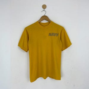Authentic U.S. Navy Graphic Tee Vintage Yellow Navy Tee Military Inspired Shirt Bold &quot;NAVY&quot; Print 100% Polyester Made in USA X-Small Size