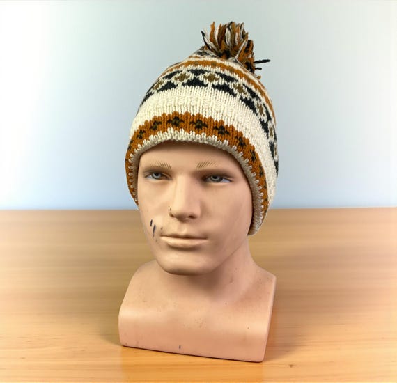 Vintage 70s 80s Avon brown retro mod pom beanie ski winter hat Retro SKI - Knit Beanie / Winter hat. Apres Fashion Ski  main image 4