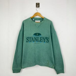 Vintage 90s Stanley Wording Sweatshirt Faded Green Streetwear Style Crewneck, Pullover Jumper Sweatshirt, Size LARGE, Made In USA Sweatshirt
