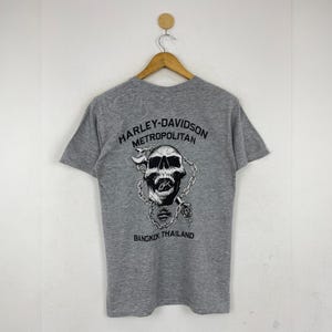 Harley-Davidson Skull T-Shirt Size S Vintage Motorcycle Design Metropolitan Edition Bangkok Thailand Comfortable Cotton Tee for Biker Fans