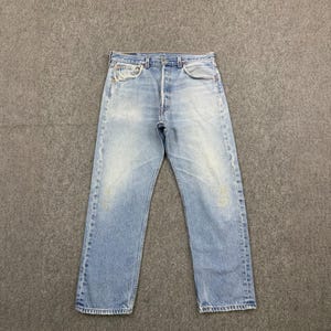 Size 31x36 Vintage 90s Levis 501 Jeans Blue Faded High Waisted 1990s Levi&#39;s Straight Cut Denim Levi&#39;s Light Wash Jeans Levis Made In Usa W31