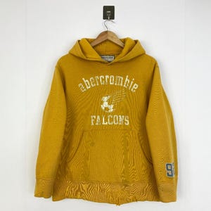 Abercrombie Hoodie Size LARGE Falcons Mustard Yellow Pullover Distressed Hoodie 90s Y2K Vintage Sweatshirt Soccer Graphic Grunge Streetwear